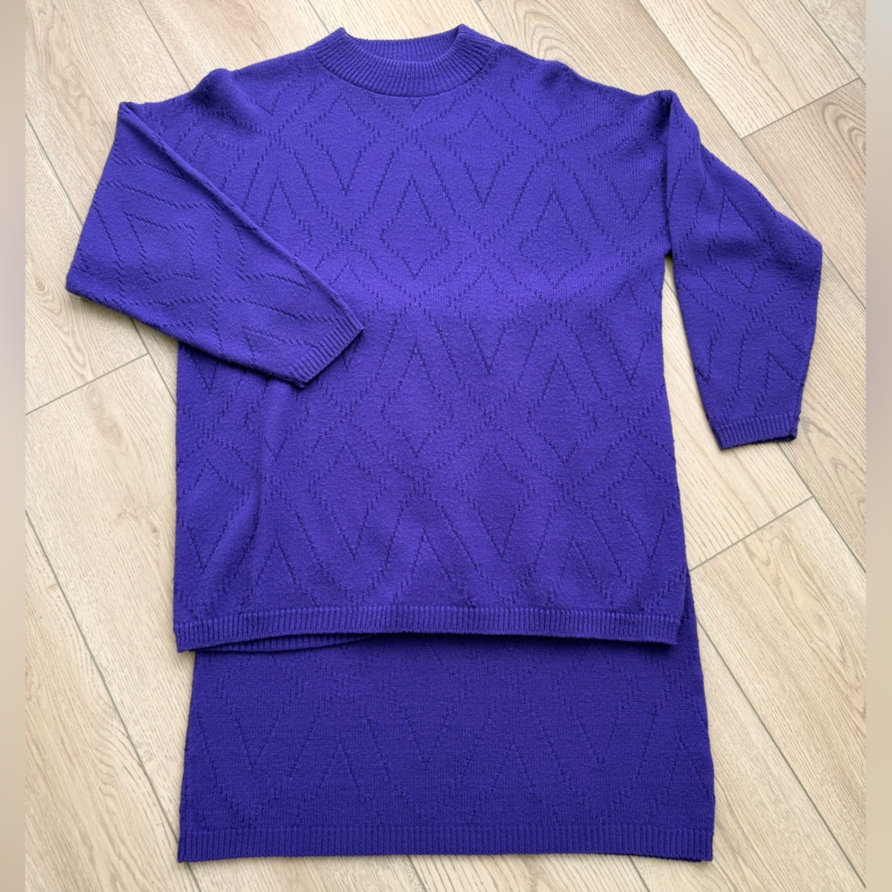 Vintage Purple Knit Sweater & Skirt Set